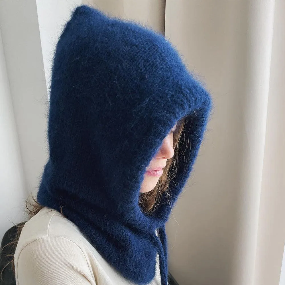 Women's Autumn Warm Scarf-Neck Woolen Knitted Hat - Dome Style Rabbit Fur