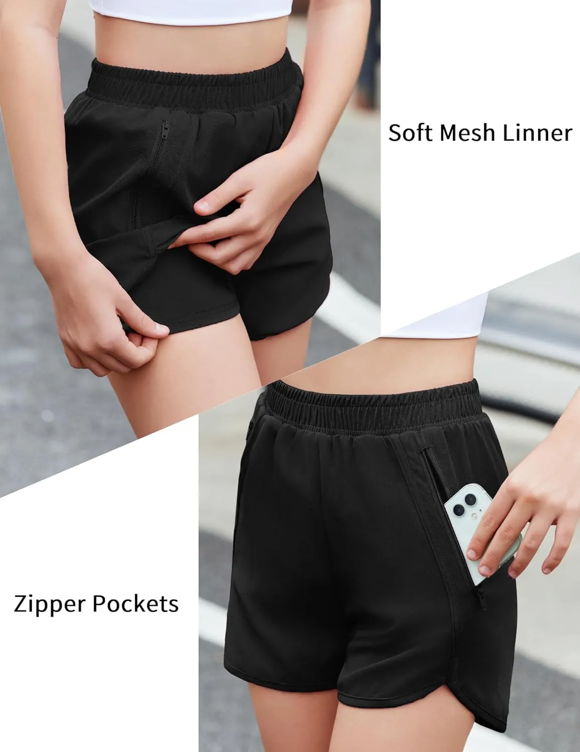Zaclotre Girls Athletic Shorts with Zipper Pockets High Waisted Running Shorts Soccer Gym Sports Active Short for Kids