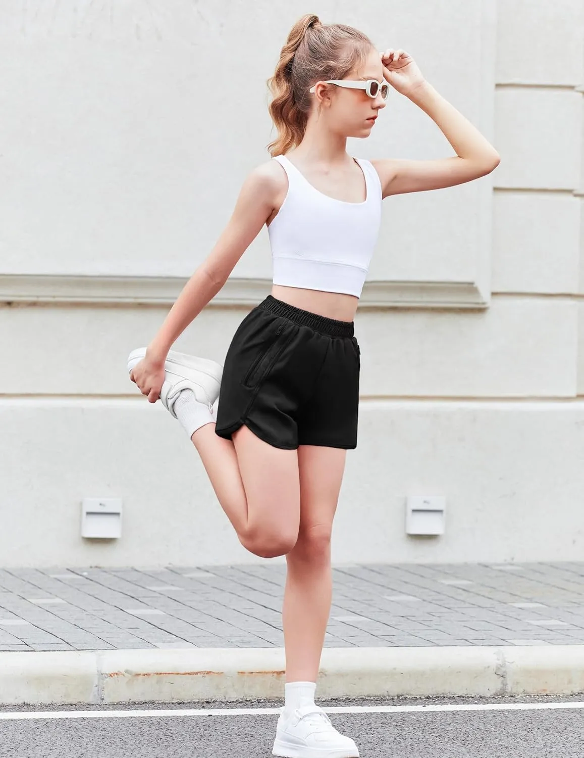 Zaclotre Girls Athletic Shorts with Zipper Pockets High Waisted Running Shorts Soccer Gym Sports Active Short for Kids