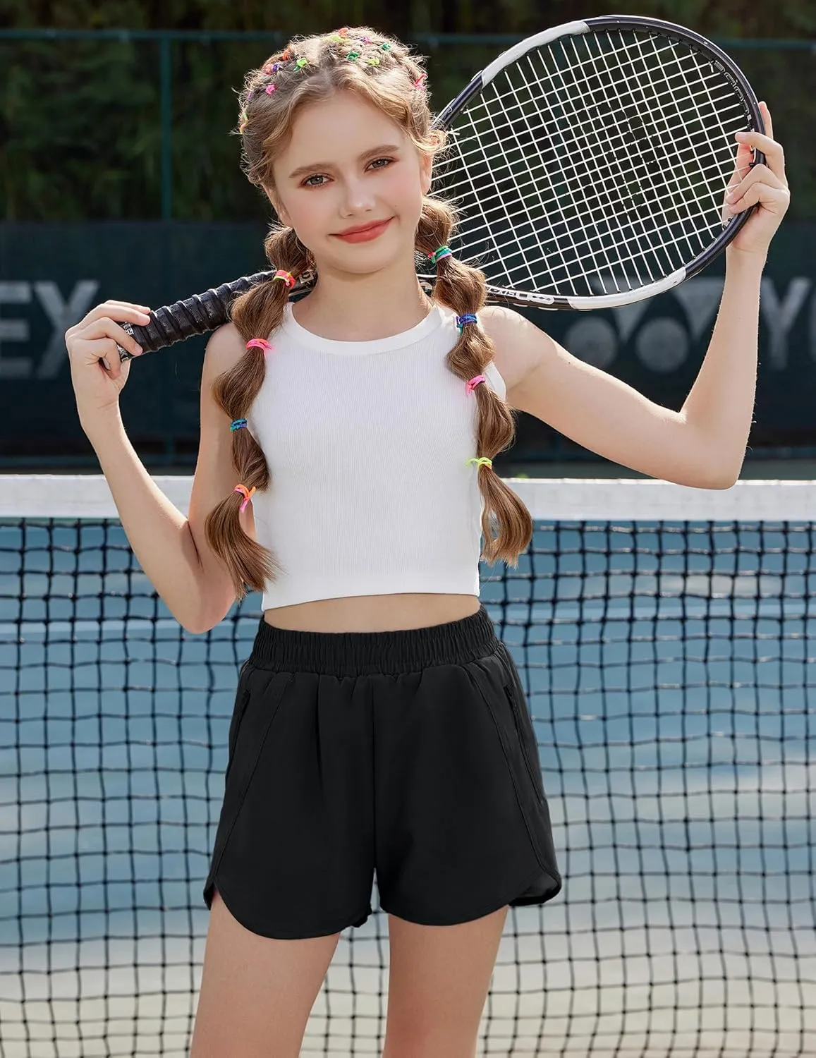 Zaclotre Girls Athletic Shorts with Zipper Pockets High Waisted Running Shorts Soccer Gym Sports Active Short for Kids